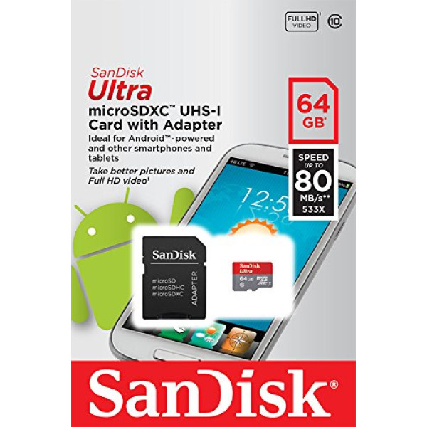 Карта пам'яті SanDisk 64 ГБ microSDXC C10 UHS-I R80 МБ/с Ultra Android